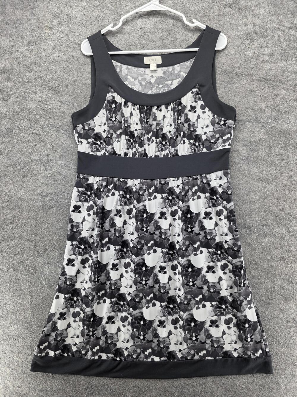 Loft Dress Womens Large Black Gray Floral Sleeveless Scoop Neck A Line Casual